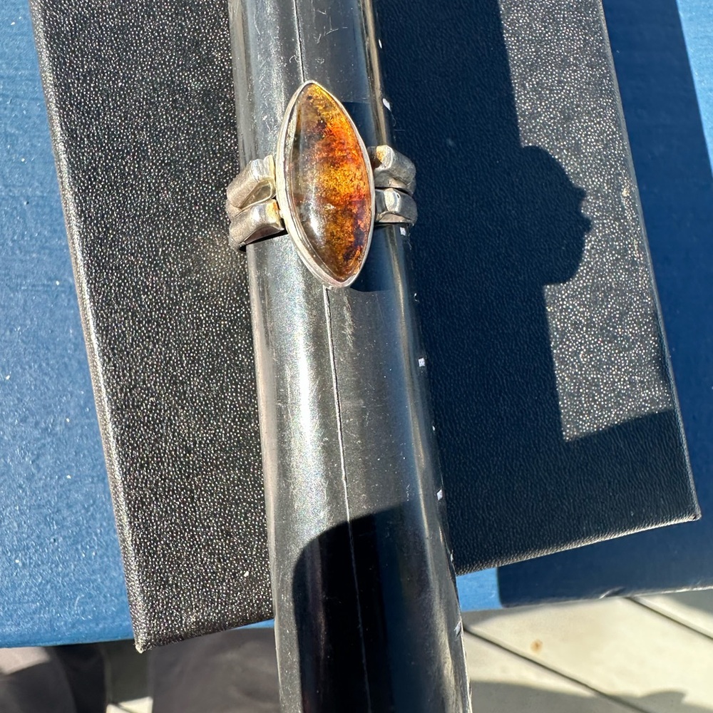 Sterling silver Larimar and Amber ring size 9.5 - Picture 5 of 10